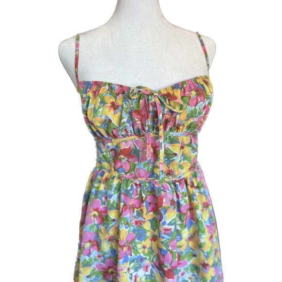 Allover Floral Print Knot Front Ruched Bust Tie Backless Cami Dress - Picture 9 of 15